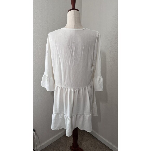 BMJL Swim Cover Up Mini Dress Women Size M White Boho NWT Beachy 3/4 Sleeve - Picture 3 of 7